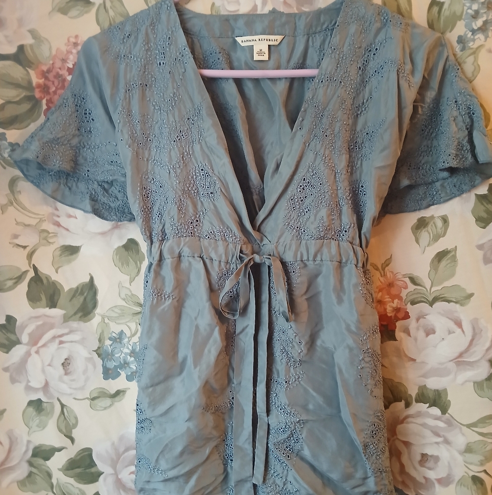 Banana Republic Dusty Blue Eyelet Tie-Waist